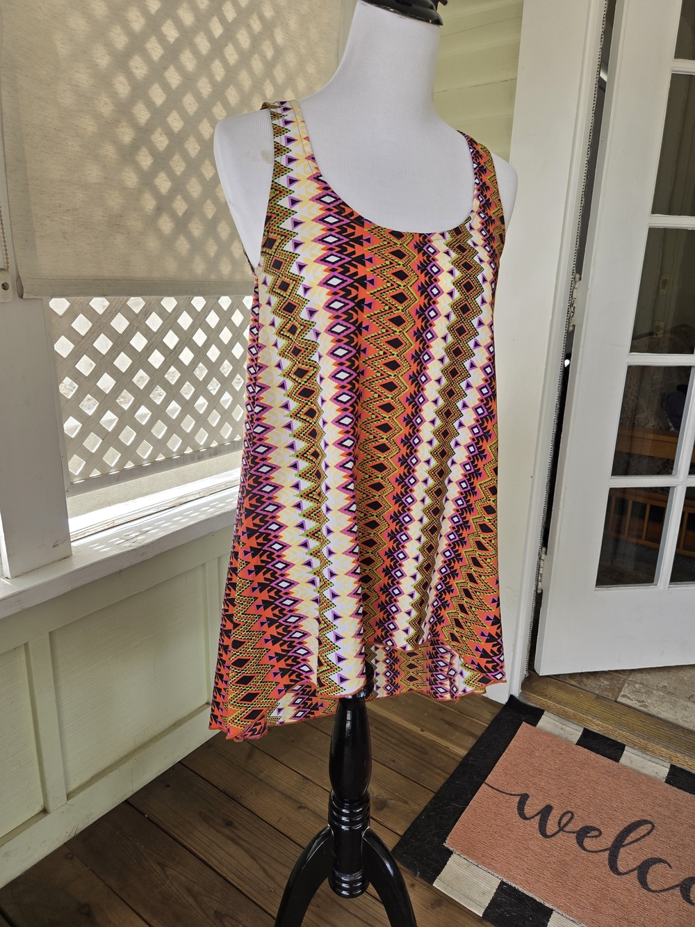 Nomad Neon Tribal Print Tank Top - Coral, Lime, Aqua
